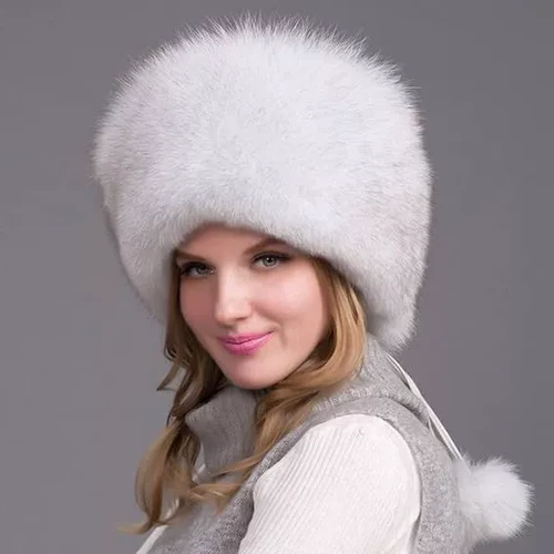 Natural Fox Fur Winter Hat with Earmuffs
