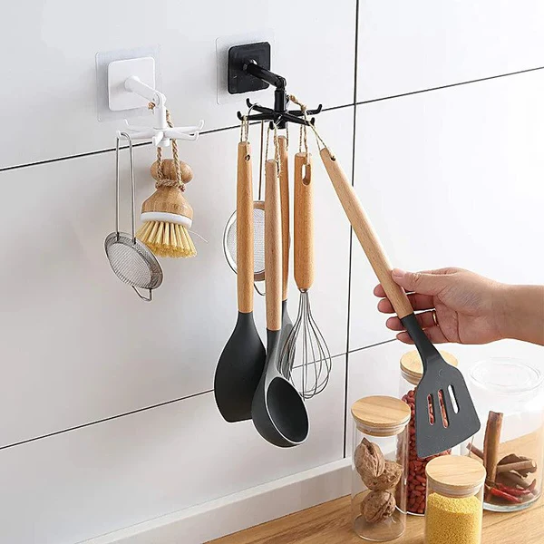2-Pack 360° Rotating Self-Adhesive Utility Hooks