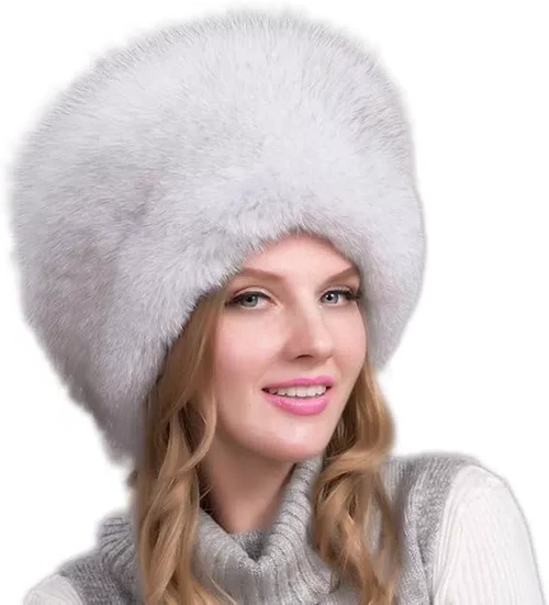Natural Fox Fur Winter Hat with Earmuffs