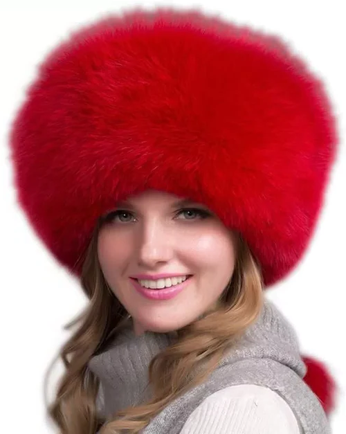 Natural Fox Fur Winter Hat with Earmuffs