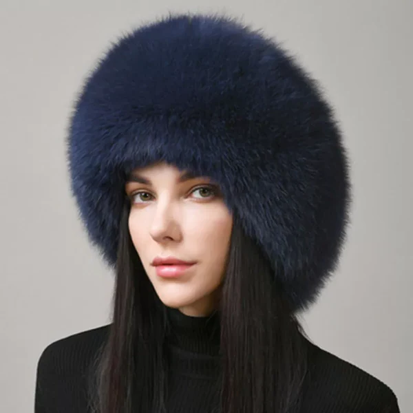 Natural Fox Fur Winter Hat with Earmuffs